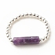 Natural Lilac Jade Column Beaded Finger Ring with Synthetic Hematite RJEW-JR00461-04-4