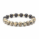 Bracelet extensible en perles rondes en bois naturel et pierre BJEW-JB07817-4