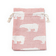ポリコットン（ポリエステルコットン）パッキングポーチ巾着袋  印刷された白いクマと  ピンク  18x13cm ABAG-S003-01B-2
