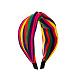 虹色の布製ヘアバンド  ワイドツイスト結び目ヘアフープ  女性の女の子のためのヘアアクセサリー  カラフル  160x150x65mm PW-WG11265-02-1