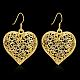 Oro romántico plateado colgante los pendientes del corazón hueco de latón EJEW-BB01517-2