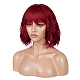 ショートカーリーボブウィッグ  合成かつら  前髪あり  耐熱高温繊維  女性のために  赤ミディアム紫  13.77インチ（35cm） OHAR-I019-10A-3