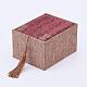 木製のブレスレットボックス  リネンとナイロンコードのタッセル付き  長方形  耐火レンガとロージーブラウン  12.2x9.6x7.2cm OBOX-K001-02A-1