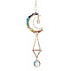 Decoración con colgante de luna de latón y chip de piedras preciosas envueltas en alambre HJEW-TA00089-1