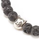 Bracciale elasticizzato in roccia lavica naturale con perline di gatto in lega BJEW-JB08309-01-4