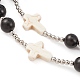 Collana con perle rosario in turchese sintetico e legno NJEW-JN04431-02-3