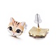 Orecchini a bottone con gattino in lega placcata oro reale 14k EJEW-G148-01G-09-2