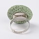 Регулируемые плоские круглые кольца на палец с драгоценными камнями из лавового камня RJEW-I009-04-3