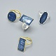 調整可能な天然の藍晶石/シアン石/ジステンの指輪  真鍮パーツ  混合図形  サイズ6  17mm RJEW-L089-10M-1