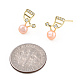 Aretes de perla rosa perla natural con nota musical y circonita cúbica EJEW-T019-05G-5