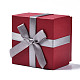 厚紙のジュエリーボックス  リング包装用  ちょう結びの正方形  暗赤色  6.6x6.6x5.2cm CBOX-S022-002A-2