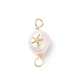 Grade AA Natural Cultured Freshwater Pearl Connector Charms with Golden Tone Alloy Slices PALLOY-JF01996-01-2
