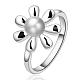 Flower Silver Plated Brass Round Imitation Pearl Finger Rings For Party RJEW-BB08765-8-1