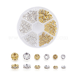 Perles séparateurs en laiton avec strass, Grade a, bord ondulé, rondelle, or et argent, cristal, 5~8x2.5~3.8mm, Trou: 1mm, 120 pcs / boîte