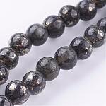 Chapelets de perles de pyrite naturelle , ronde, 6mm, Trou: 1mm, Environ 33 pcs/chapelet, 8 pouce