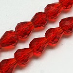 Glass Beads Strands, Faceted, Drop, Red, 12x8mm, Hole: 1mm, about 56~58pcs/strand, 25~27 inch