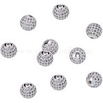 Messing Zirkonia Perlen, Runde, Transparent, Silber, 10 mm, Bohrung: 2 mm, 10 Stück / Karton