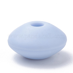 Perlas de silicona ecológicas de grado alimenticio, rerondana plana, azul claro, 12x6~7mm, agujero: 2 mm