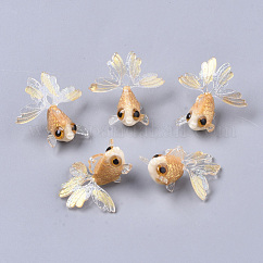 Pendenti in cellulosa acetato (resina), polvere d'oro, 3d stampato, pesce rosso imitazione, oro, 16~18x28~29x25~27mm, foro: 1mm.