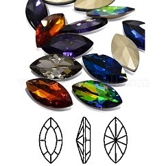 Cabochons de strass en verre à facettes d'œil de cheval à facettes pointu en arrière, dos plaqué, couleur mixte, 27x13x6.5mm, environ 12 pcs / sachet 