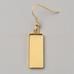 Ohrringhaken aus Edelstahl 304, Ohrhaken mit leeren Anhängerschalen, Rechteckige Ohrfassung für Cabochon, golden, 21 Gauge, 49 mm, Stift: 0.7 mm, Fach: 10x25 mm