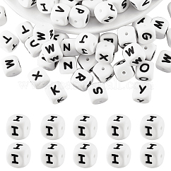 20 Uds. Cuentas de silicona con letras de cubo blanco, cuentas cuadradas de 12x12x12mm con dados del alfabeto con espaciador de agujeros de 2mm, cuentas sueltas con letras para pulsera, collar, fabricación de joyas, letter.i, 12mm, agujero: 2 mm