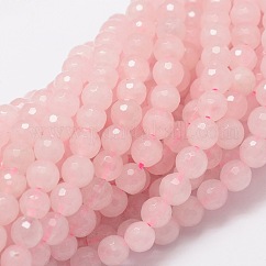 Facettes rose naturelle brins de perles de quartz ronds, 6mm, Trou: 1mm, Environ 68 pcs/chapelet, 15.3 pouce