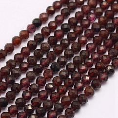 Granato naturale perline fili, sfaccettato, tondo, 3mm, Foro: 0.5 mm, circa 132pcs/filo, 15.5 pollice (39.5 cm)