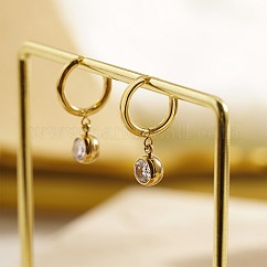 Boucles d'oreilles pendantes rondes et plates en zircone cubique, Boucles d'oreilles en acier inoxydable 304, or, 25mm