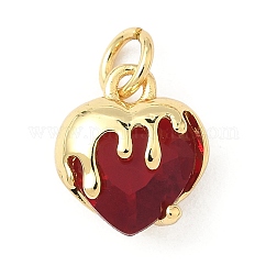 Anhänger aus Zirkonia aus Messing, Herzanhänger, langlebig plattiert, cadmiumfrei und bleifrei, Gestell, mit Sprungring, echtes 18k vergoldet, rot, 11.5x10x6 mm, Bohrung: 3.3 mm