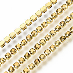 Chaînes de strass en laiton galvanisé, strass chaînes de tasse, avec bobine, or, or, SS6.5(2~2.1mm), 2~2.1mm, environ 10yards / rouleau (9.14m / rouleau)