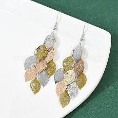 Ohrhänger aus 430er Edelstahl mit Blattmotiv, mit Eisen Ohrhaken, Platin Farbe, dunkelgolden, 79 mm