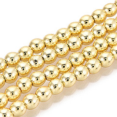Chapelets de perles en hématite synthétique sans magnétiques, grade AAA, Plaqué longue durée, ronde, plaqué or, 4mm, Trou: 1mm, Environ 105 pcs/chapelet, 15.7 pouce (40 cm)
