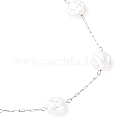Colliers à maillons en acier inoxydable 304 avec perles plates rondes en plastique ABS pour femmes&nbsp;NJEW-G190-03P