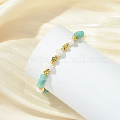 Braccialetti elasticizzati da donna in amazzonite naturale rotonda&nbsp;BJEW-JB14060-01