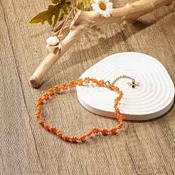 Collana di fiori di perline di semi di vetro con ciondolo ape smaltato in lega&nbsp;NJEW-JN03817-04