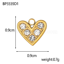 Dijes de corazón de acero inoxidable 304 con circonitas cúbicas transparentes&nbsp;STAS-OY004-28G
