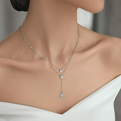 S925 Silber Doppellagen Halskette mit Zirkonia in Tropfenform – eleganter und lässiger Schmuck&nbsp;ZD4495-2