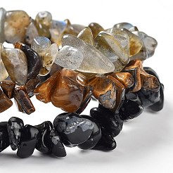 Chips naturelles labradorite et flocon de neige obsidienne et oeil de tigre ensembles de bracelets extensibles perlés&nbsp;X-BJEW-JB05332-05