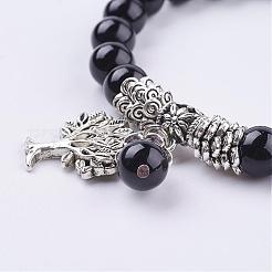 Bracciali elastici in agata nera tinta e riscaldata in modo naturale&nbsp;BJEW-F262-A05