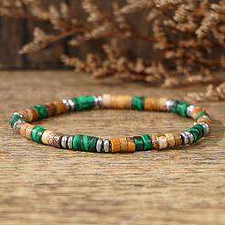 Bracelets extensibles en perles heishi en jaspe naturel et malachite synthétique pour hommes&nbsp;FB6718