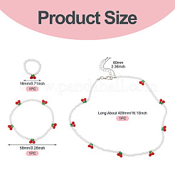 Halsketten & Armband & Fingerring-Sets aus Kirschglasperlen für Damen&nbsp;SJEW-TA0001-08