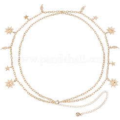 Legierung Mond Sonne Stern Doppelschicht Quaste Taille Ketten&nbsp;AJEW-GF0013-25G