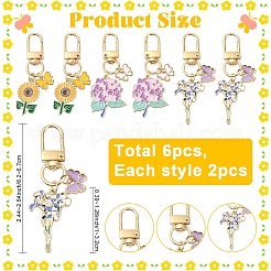 6 stücke 3 stile blume legierung emaille anhänger dekorationen&nbsp;HJEW-YW00369