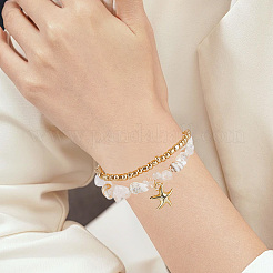 6 verstellbares Set aus geflochtenen Perlenarmbändern aus gewachster Baumwollkordel und Perlenarmbändern aus natürlichem Quarzkristall&nbsp;BJEW-SC0001-53