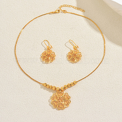 Sets aus hohlen Messingblumen-Ohrringen und Anhängerketten für Damen&nbsp;JE0471