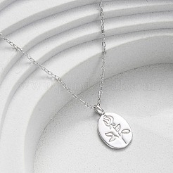 925 Halskette aus Sterlingsilber mit ovalem Anhänger und eingraviertem Rosenblütenanhänger für Damen&nbsp;NJEW-D316-03P