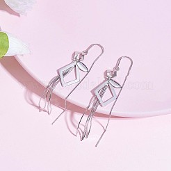 Orecchini pendenti con nappa a forma di rombo in argento sterling placcato rodio anti-ossidazione con catena&nbsp;JE1048A