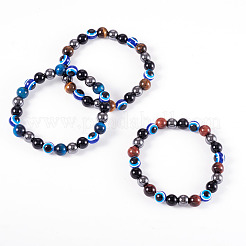 10 mm runde Stretch-Armbänder aus natürlichem Tigerauge und Obsidian und bösen Blickperlen für Frauen und Männer&nbsp;BJEW-TA0001-19