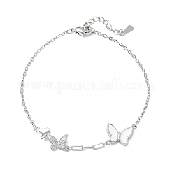 Bracelets papillon en laiton sertis de micro-pavés de zircon cubique transparent blanc&nbsp;KK-CBA6980-21P